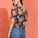 Yash Gallery Women's Chiffon Floral Printed Round Neck Short Sleeve Top