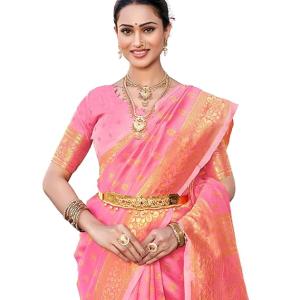 PRIJARI Women's Pure Soft Silk Kanjivaram Saree For Wedding Functions Banarasi Style Sari With Unstitched Blouse Piece